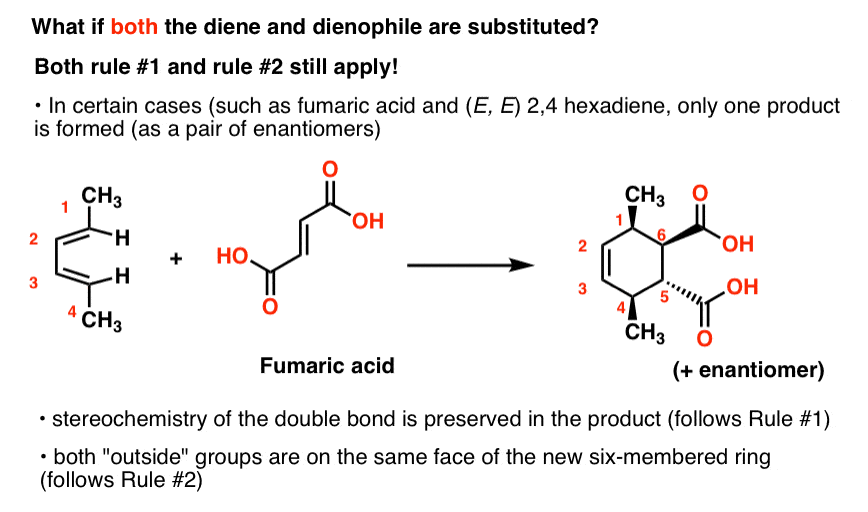 what happens when diels alder stereochemistry has substituted diene and substituted dienophile still apply same rule preserve stereochemistry