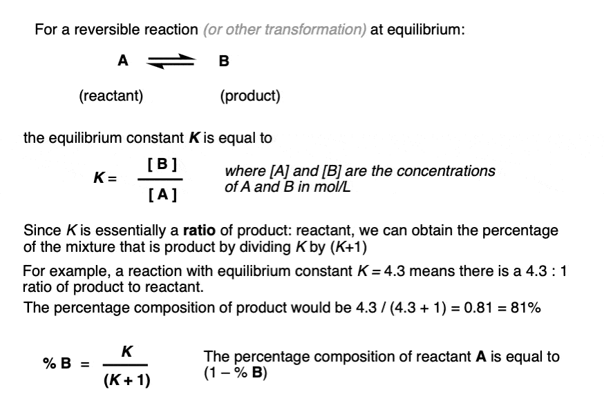 given an equilibrium constant calculate the amount of starting material and product