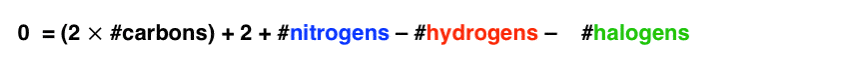 modified formula for index of hydrogen deficiency incorporating carbon nitrogen hydrogen and halogens