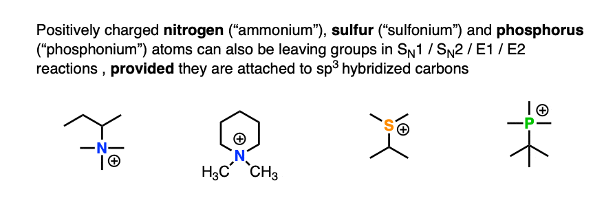 examples of positively charged leaving groups