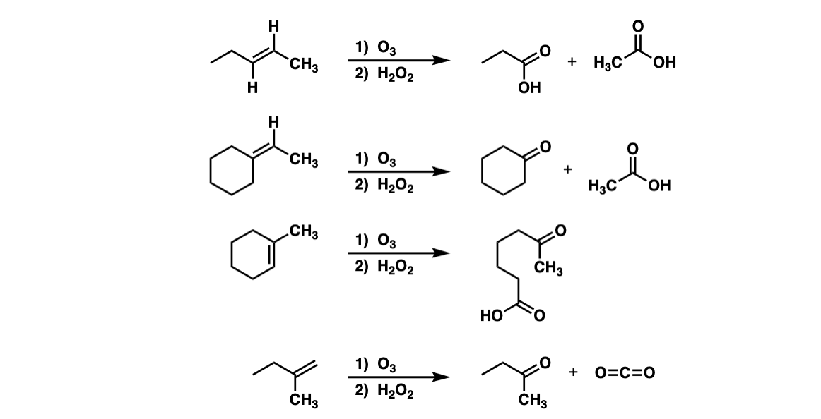 -example of ozonolysis oxidative cleavage using H2O2 workup