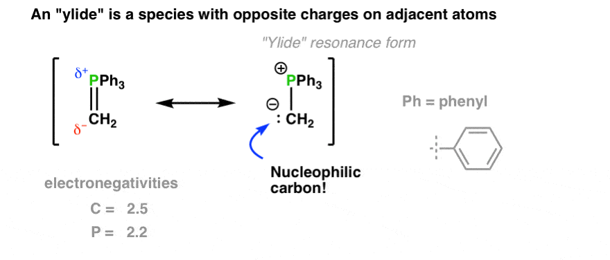 what is an ylide - opposite charges on adjacent atoms