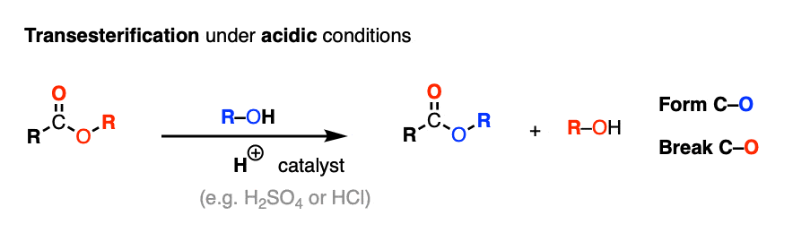 example of transesterification of esters under acidic conditions to interconvert esters