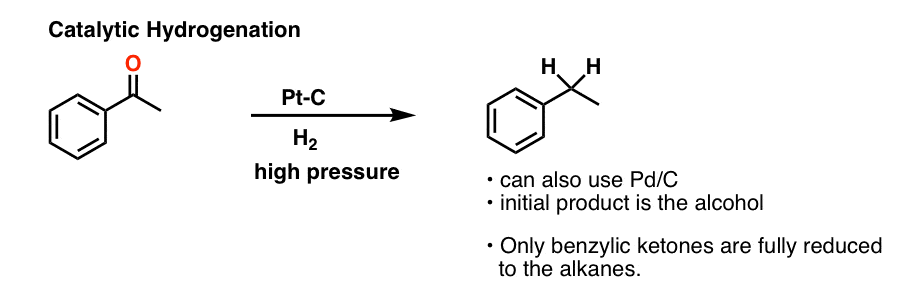 catalytic hydrogenation of aromatic ketones with platinum on carbon hydrogen and high pressure