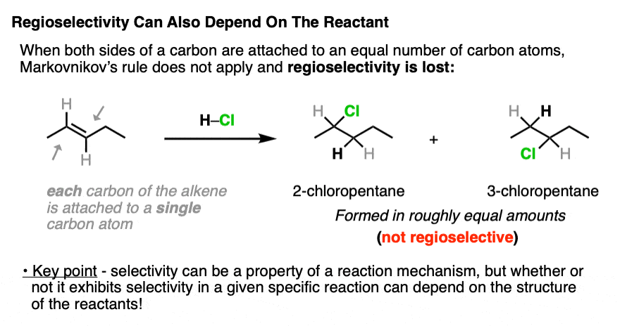 markovnikovs rule fails when both ends of alkene are equally substituted