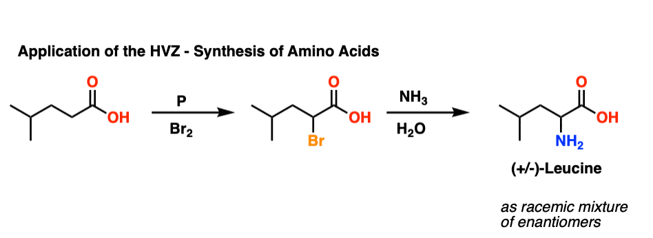 Synthesis-of-racemic-leucine-via-hell-volhard-zelinsky-reaction-to-give-alpha-bromo-acid