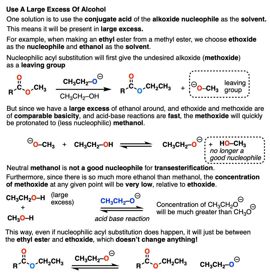 using alcohol as solvent in transesterification reaction under basic conditions drives equilibrium toward desired product