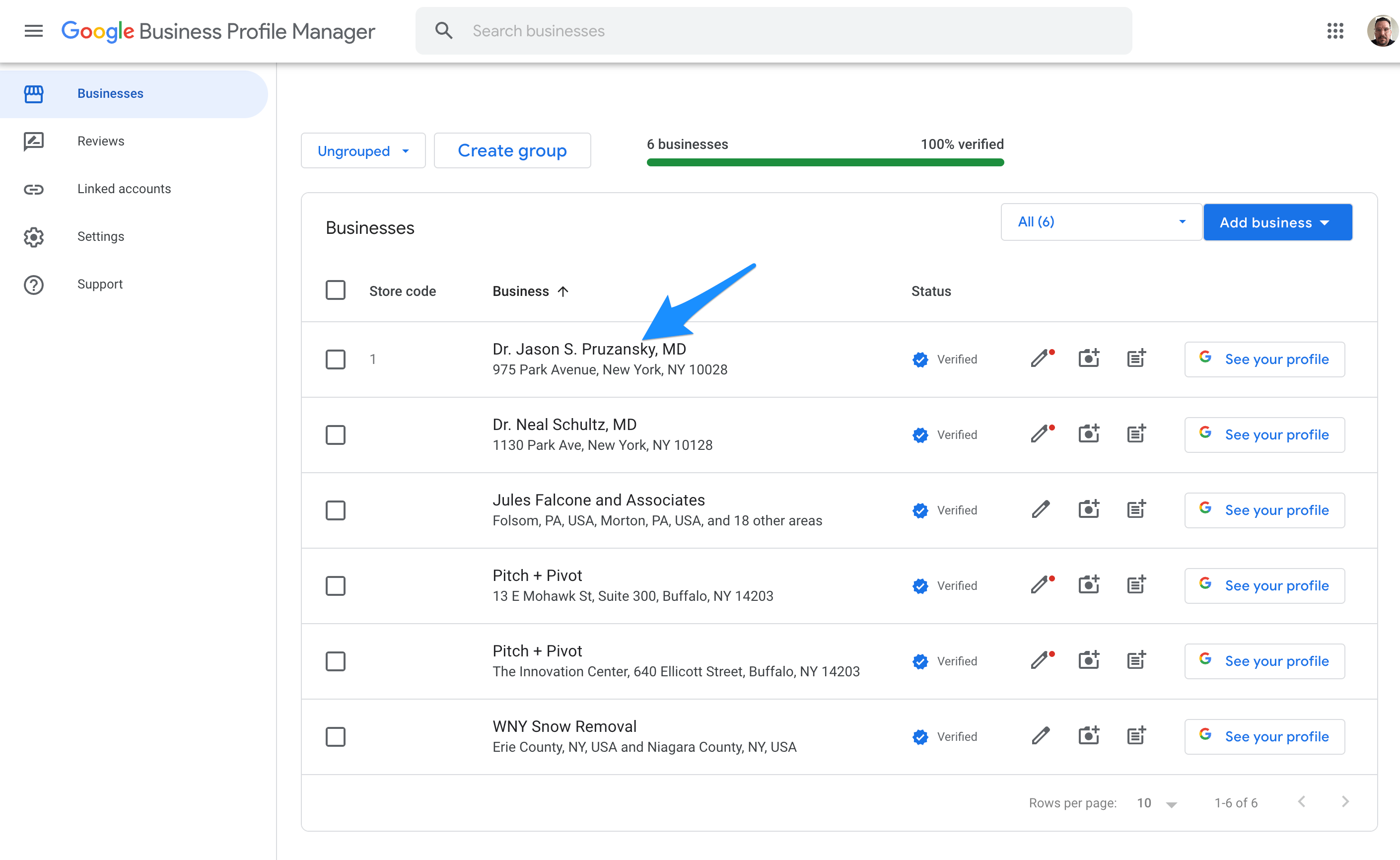 Image of Selecting Google Business Profile From Dashboard